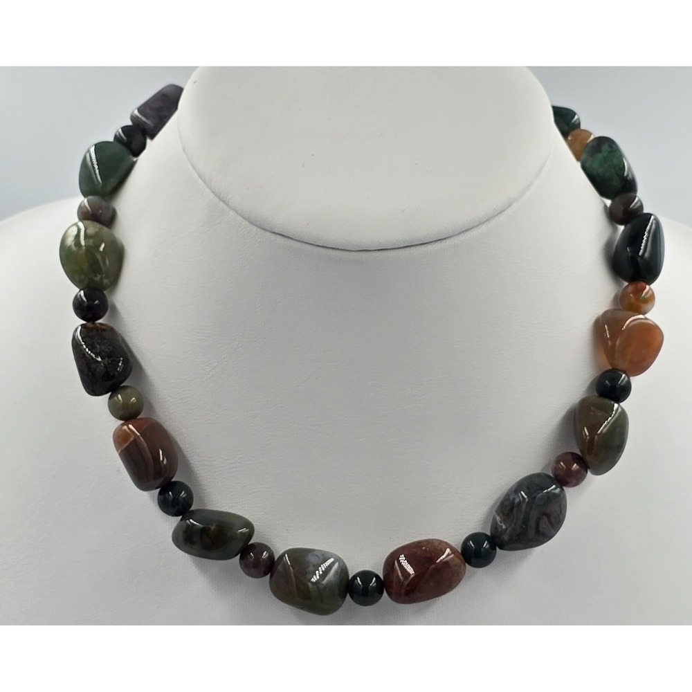 Polished Gemstone Beggars Bead Necklace Chunky Choker 16" - Picture 1 of 6